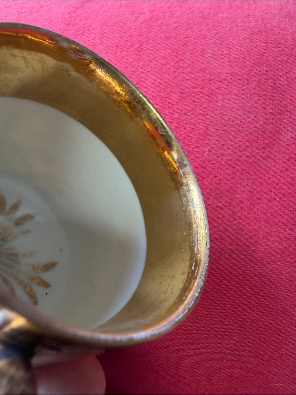 Antique Decorative Hand-Painted Demitasse Cup with Gold Trim - Picture 6 of 7